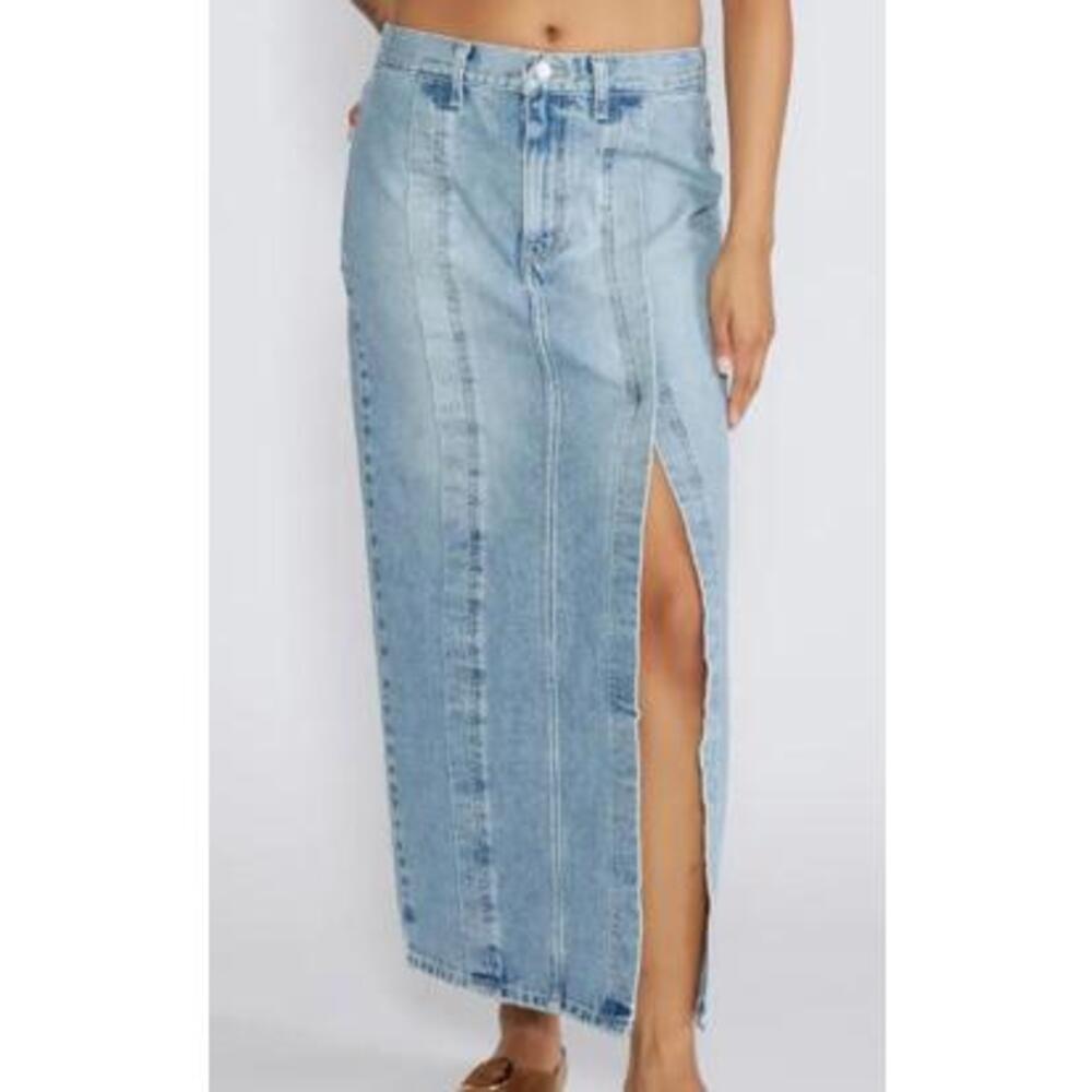 NWT Etica Denim Maxi Skirt Sz 27 Light Wash Side Slit